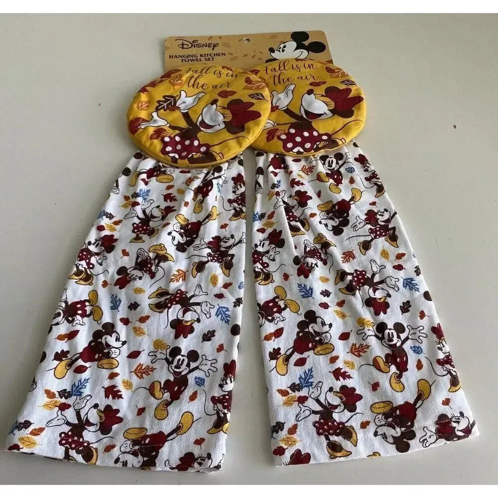 Set Of 2‎ Disney Minnie Mouse Autumn “Fall Is In The Air” Kitchen Hanging Towels